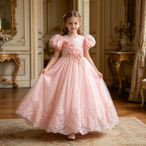 Robe tutu rose en satin MQATZ, dernière collection, pour filles de 4 à 9 ans, longueur genou, coupe trapèze, à volants, imprimé floral, pour fêtes, anniversaires, mariages, ODM - Product Image 2