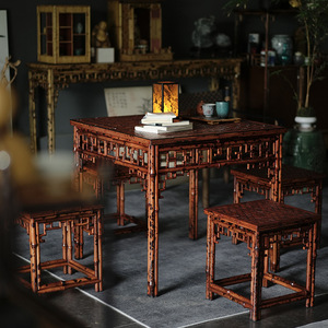 Juego de mesa y sillas de bambú Xiangfei de 6 piezas, muebles de comedor de estilo asiático, diseño original de bambú duradero. - Product Image 4