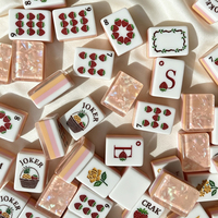 Penjualan Panas Set Mahjong Amerika Cetak Kustom 160 Buah Tekstur Cangkang Akrilik Merah Muda untuk Malam Permainan Keluarga.