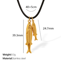 Collier pendentif poisson en acier inoxydable avec cordon en cuir plaqué or 18 carats, vintage, mignon et unique, Lateefah