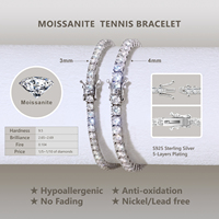 Chaîne de Tennis en Moissanite VVS en Gros Bijoux en Argent Sterling 925 Cadeaux GRA Bracelet de Tennis en Moissanite de Laboratoire Iced Out pour Femmes Hommes