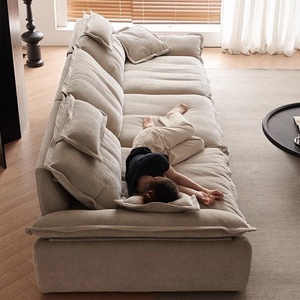 Sofá Seccional Ergonómico de Tela de <span class=keywords><strong>Lino</strong></span> con Respaldo Ajustable, Asiento Profundo, Sofá sin Estructura para Sala de Estar - Product Image 3