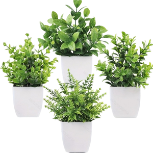 Plante verte artificielle en pot, bonsaï en plastique pour la décoration de table à domicile, décoration de bureau intérieure, ornements, verdure artificielle - Product Image 1