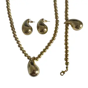 18K Gold Pvd Plated Resin Water Drop Teardrop Necklace Earrings Bracelet Set Wholesale Fashion Dubai African Jewelry For Women