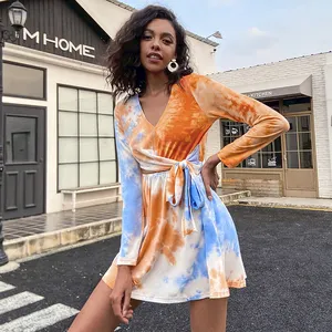 Weixin Double Crazy Women Sommerferien Mix Farbe aus geschnitten Tie Dye Casual Dress