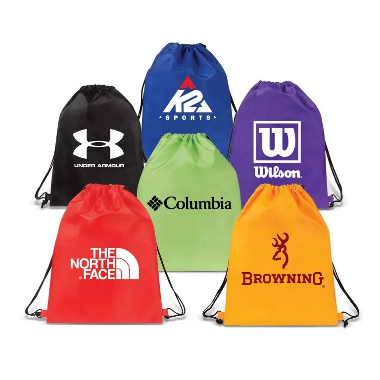 Оптовая Продажа Цветных повторно используемых нетканых сумок-тоутов на шнурке с логотипом на заказ