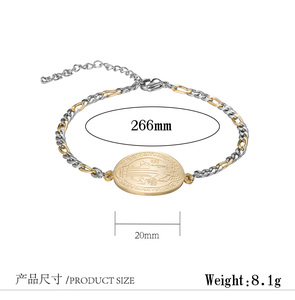 Pulsera de Acero Inoxidable con Medalla de <span class=keywords><strong>San</strong></span> <span class=keywords><strong>Benito</strong></span> Católica, Bañada en Oro de 18k, Plata/Oro - Product Image 2