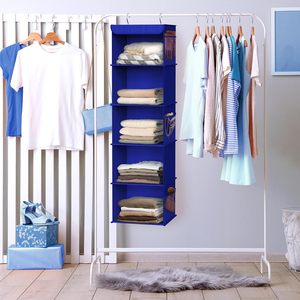 5 <b>Shelf</b> Hanging Closet Organizer Dark Blue Fabric Storage For Bedroom Clothing <b>Hook</b> Type - Product Image 5