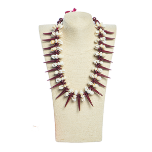 سامون خمر مارون طبيعي مونغو عتيق أنواب أكريليك أسنان Ula Nifo Lei قلادة سلسلة حبلا - Product Image 1