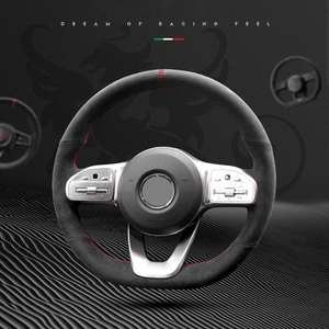 Accesorios Interiores para Automóviles, Cubierta de <span class=keywords><strong>Volante</strong></span> de Cuero Rojo con Detalles Negros, 38 cm de Diámetro, 3 Radios, de Lujo - Product Image 3
