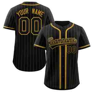Maillot de baseball authentique personnalisé noir à rayures or vieilli, design tendance, entièrement boutonné - Product Image 1