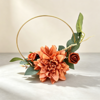 Couronne de fleurs artificielles bohèmes avec anneau en métal doré, guirlande de roses pour mariage, demoiselle d'honneur, décoration à tenir à la main, décoration murale pour la maison