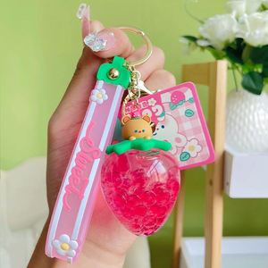 2023 New Cute Kawaii Liquid <b>Key</b> <b>Chain</b> Strawberry Milk Tea Cup Beverage Bottle Keyring Ring Floating Boba Keychain Liquid - Product Image 5