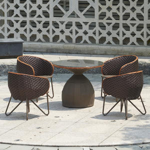 Conjunto de Muebles de Jardín para <span class=keywords><strong>Terraza</strong></span>, Balcón o Patio, Diseño Americano, Tres Piezas, Ratán y Hierro Forjado - Product Image 3