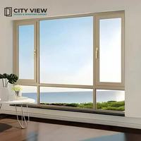 Ventana Abatible de Aluminio con Rotura de Puente Térmico, Acabado en Grano de Madera, Revestimiento PVDF, Doble Acristalamiento, Estilo Europeo, para Villa, OEM