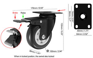 VIMA Hochwertige PU Single Wheel Caster 4 Zoll Doppel kugellager Piano Caster Wheel <span class=keywords><strong>Heavy</strong></span> <span class=keywords><strong>Duty</strong></span> - Product Image 2
