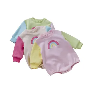Babany Bebe Groothandel Pasgeboren Baby Meisjes Of Jongens Toevallige Sweater Regenboog Romper Lange Mouw Stiksels Kleur Katoen Kostuum