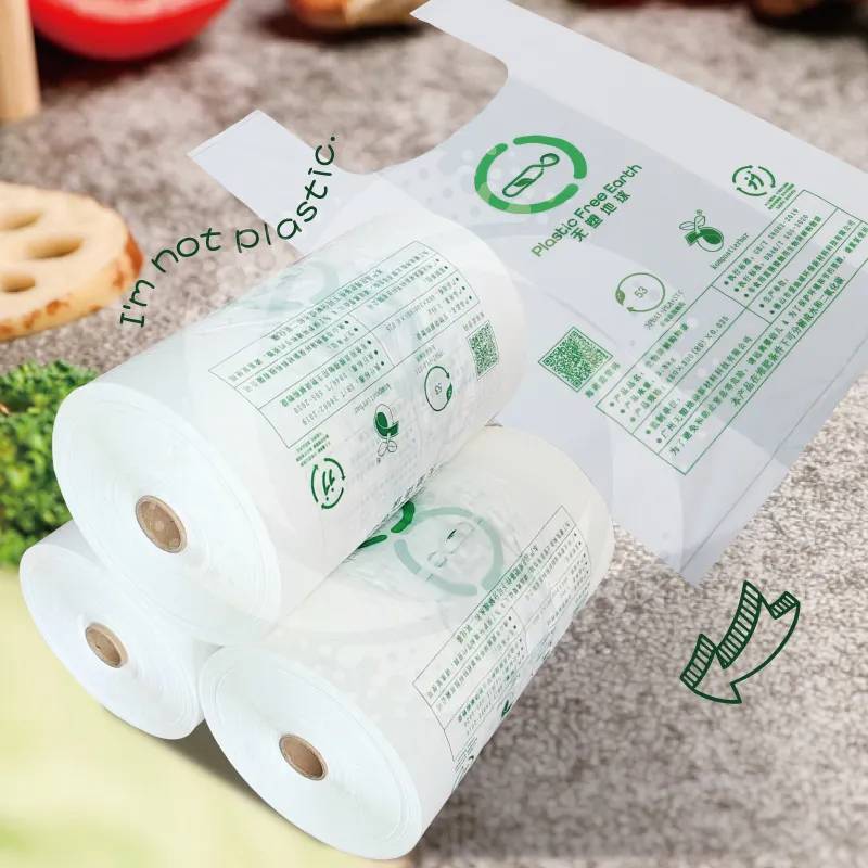 Eco Friendly 100% Bio Degradable Plastic Bag Cornstarch Reusable T-shirt Vest Bag Shopping Bags For Supermarket