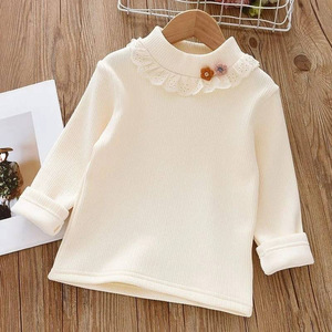 Maglietta invernale in stile Casual da 2025 ragazza graziosa maglietta con collo alto foderato in pile spessa Base Top per bambini a strisce - Product Image 4