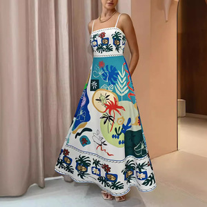 Abito lungo estivo da <span class=keywords><strong>donna</strong></span> con stampa geometrica boho, spalline sottili e linea ad A, casual, con schizzi di colore a contrasto - Product Image 3