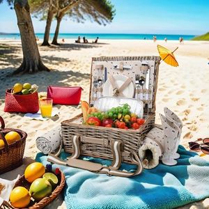 Cesto de Picnic en la playa, cesta tejida a mano, juegos de Navidad con tapa con asa, Cuadrado de bambú, redondo, de cara suave, plegable, para acampar - Product Image 3