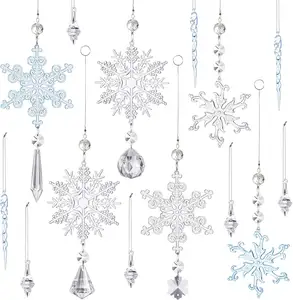 CR098, venta al por mayor, adornos navideños de copos de nieve de cristal, adorno de carámbano acrílico colgante elegante, copo de nieve para árbol de Navidad
