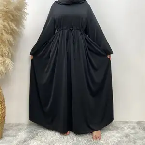 Son toptan islam giyim EID mütevazı Dubai düz renk Robe ön Zip kız müslüman kadınlar elbise başörtüsü Nida kapalı Abaya