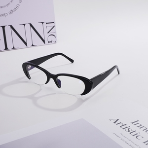 Monturas de Gafas de Acetato al por Mayor de Fábrica, Estilo Ojo de Gato, Media Montura, Logotipo Personalizado, Gafas Ópticas Retro Ovaladas de Media Montura para Mujer, Anti Luz Azul - Product Image 2
