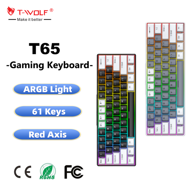 61 Keys RGB Backlit Wired Mechanical Gaming Keyboard Mini Wired Type-C Office Use Red Switch TKL 60% Keyboard for Laptop Gamers