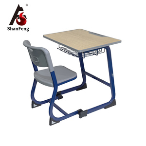 C-type enkelvoudige schooltafel en -stoel set, ergonomische bureautafel met MDF blad en lade, stalen frame, fabrieksprijs. - Product Image 1
