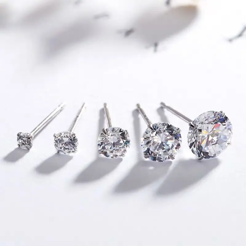 Zircon Women's Fashion Single Diamond Earrings Simple and Versatile Earrings Mini Colorful Diamond Earrings