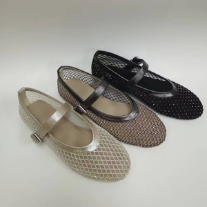 OEM ODM Women's Flat Bottom Ballet Shoes New European American Fishnet Hollow Design Summer Fashion Trend Women's Shoes Shallow - Product Image 1