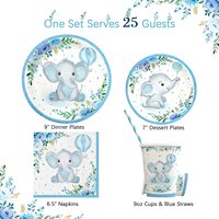 Nouveau garçon bleu éléphant thème bébé fête vaisselle ensemble bébé baptême bain décoration assiette en papier papier tasse tissu
