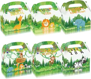 12 pezzi scatola di imballaggio regalo di elefante con scimmia Zebra di leone animale della giungla scatole di carta portatili per la decorazione del partito a tema animale della giungla - Product Image 1