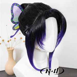 Peluca de <span class=keywords><strong>cosplay</strong></span> de <span class=keywords><strong>Shinobu</strong></span> Kocho de ND para Comic Con y disfraces, sin pegamento, con gorro de malla de rosas, fibra de alta temperatura - Product Image 3