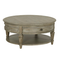 Table basse ronde en bois massif de style rustique américain avec coins arrondis et rangement, plateau en chêne sur mesure, meubles de salon