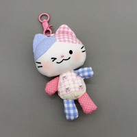 Porte-clés chat en peluche patchwork, pendentif animal en tissu doux, breloque pour sac, cadeau