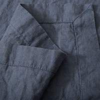 Nappe en lin 100% pur délavé gris rétro, faite à la main, bleu français uni, couleurs unies, bordure surpiquée, pour pique-nique