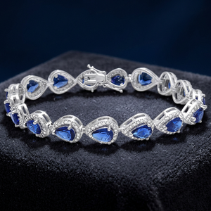 Pulsera de tenis de plata de ley 925 con baño de rodio y circonitas cúbicas pavé de zafiro azul - Regalo para bodas y fiestas - Product Image 2