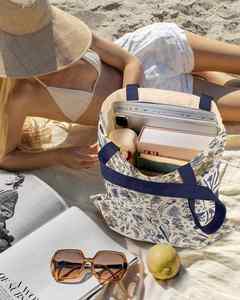 Simple Style Natural Cotton Canvas <b>Tote</b> <b>Bag</b> with <b>Blue</b> Shoulder Handle Pattern Custom Logo Digital Print for Women - Product Image 4