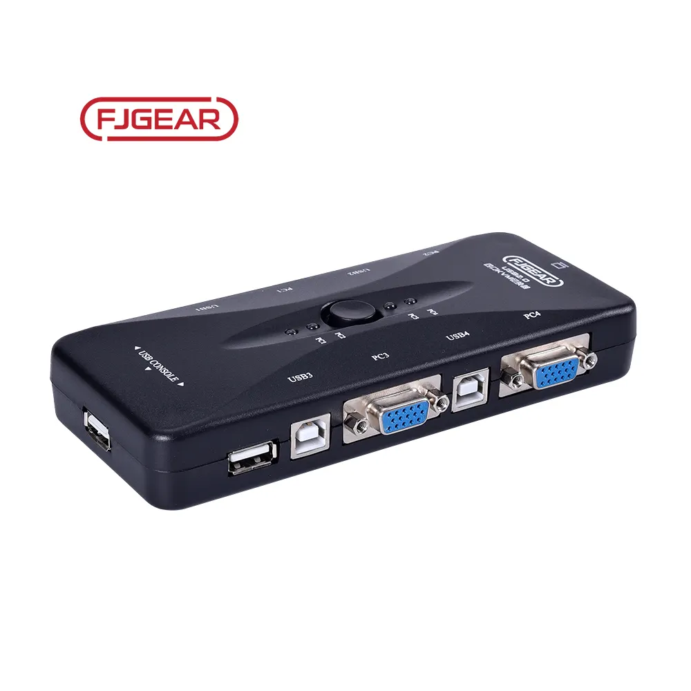 FJGEAR home audio manually USB 2.0 kvm switch 4 port for 4 computers sharing keyboard,mouse,U disk,printer and vga monitor HD