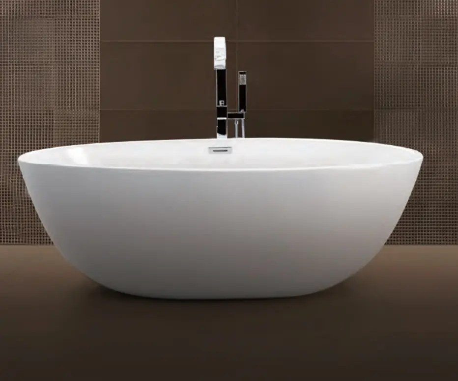 European design glossy white acrylic solid surface freestanding soaking bathtub for hotel