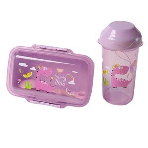 Children's Plastic <b>Lunch</b> Box Water Cup <b>Set</b> Food Grade Portable Bento Box with Tableware Solid Color - Product Image 1