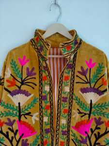 Trending Mustard Color <b>Velvet</b> Suzani <b>Jacket</b> Ethnic Handcrafted Embroidery Boho Winter Coat Artistic Festival Wear <b>Women</b> - Product Image 2