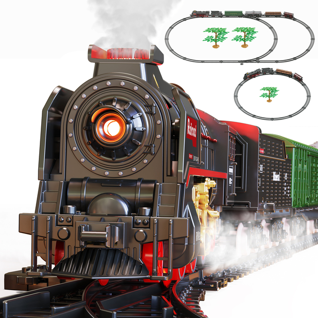 Kids Battery Operated Plastic Diy Train Tracks Toy Indoor Delightful Electric Christmas Toy Fast Train Rail Set Steam Smoke Boys