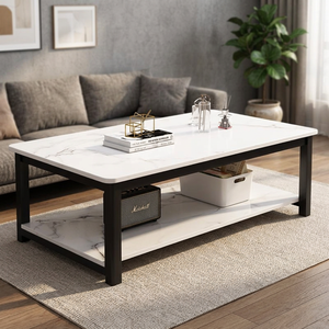 Modern <b>Marble</b> Top Coffee <b>Table</b> With Storage Shelf Metal Frame Living Room Furniture - Product Image 3