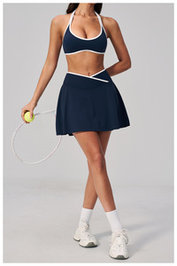 Nouvelle jupe de tennis respirante pour l'extérieur, avec soutien-gorge contrastant à rayures, taille haute, pour le fitness et le golf – Ensemble de jupes de tennis - Product Image 5