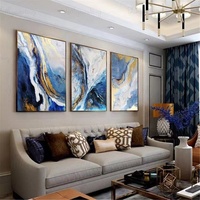 Peinture sur Toile Abstraite Ligne Dorée Bleue pour Décoration de Salon, Cadres Flottants, Vente en Gros
