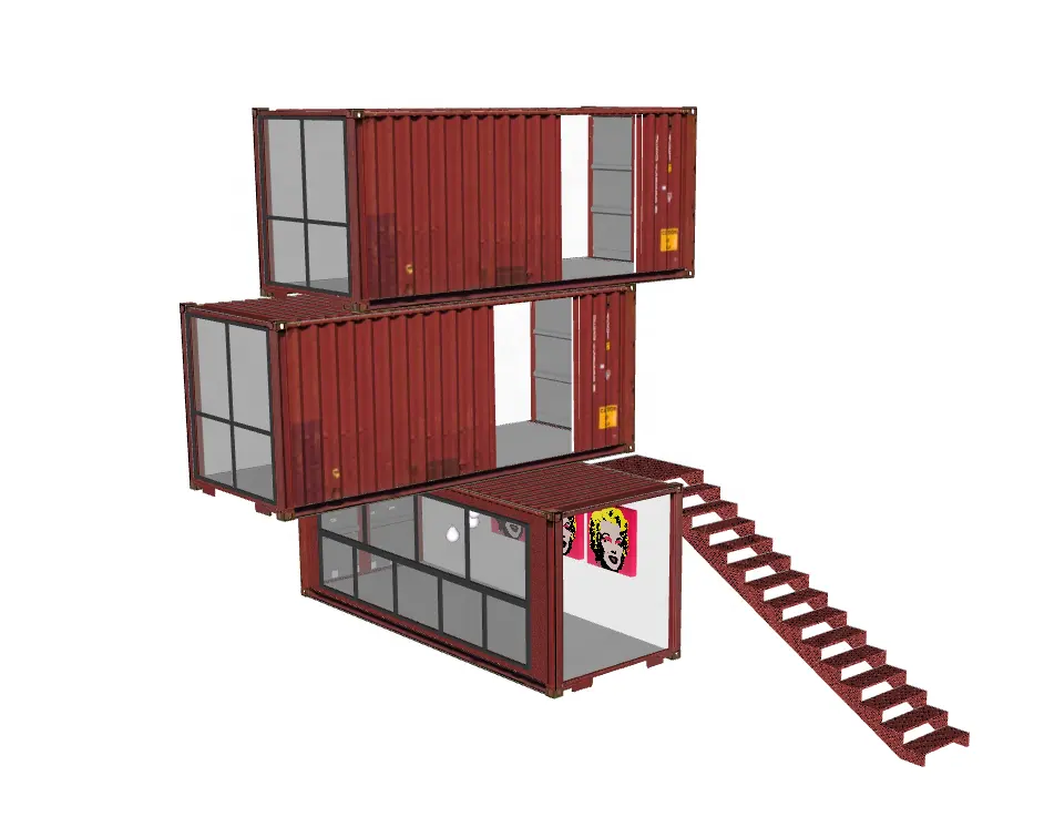 Üç katlı Pop-up konteyner berber, giyim mağazası, Kiosk, kabin Kullanımı çelik prefabrik evler Çin tedarikçiler Mobil mağaza