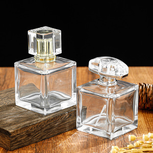 Factory In Stock 100ml Transparent Square Glass Press Spray <b>Perfume</b> Bottle Luxury Refillable Fragrance Bottle - Product Image 1